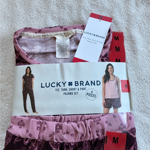 Lucky Brand Maroon and Pink Paisley Print Four Piece Pajama Set Size Medium NWT - Picture 3 of 8